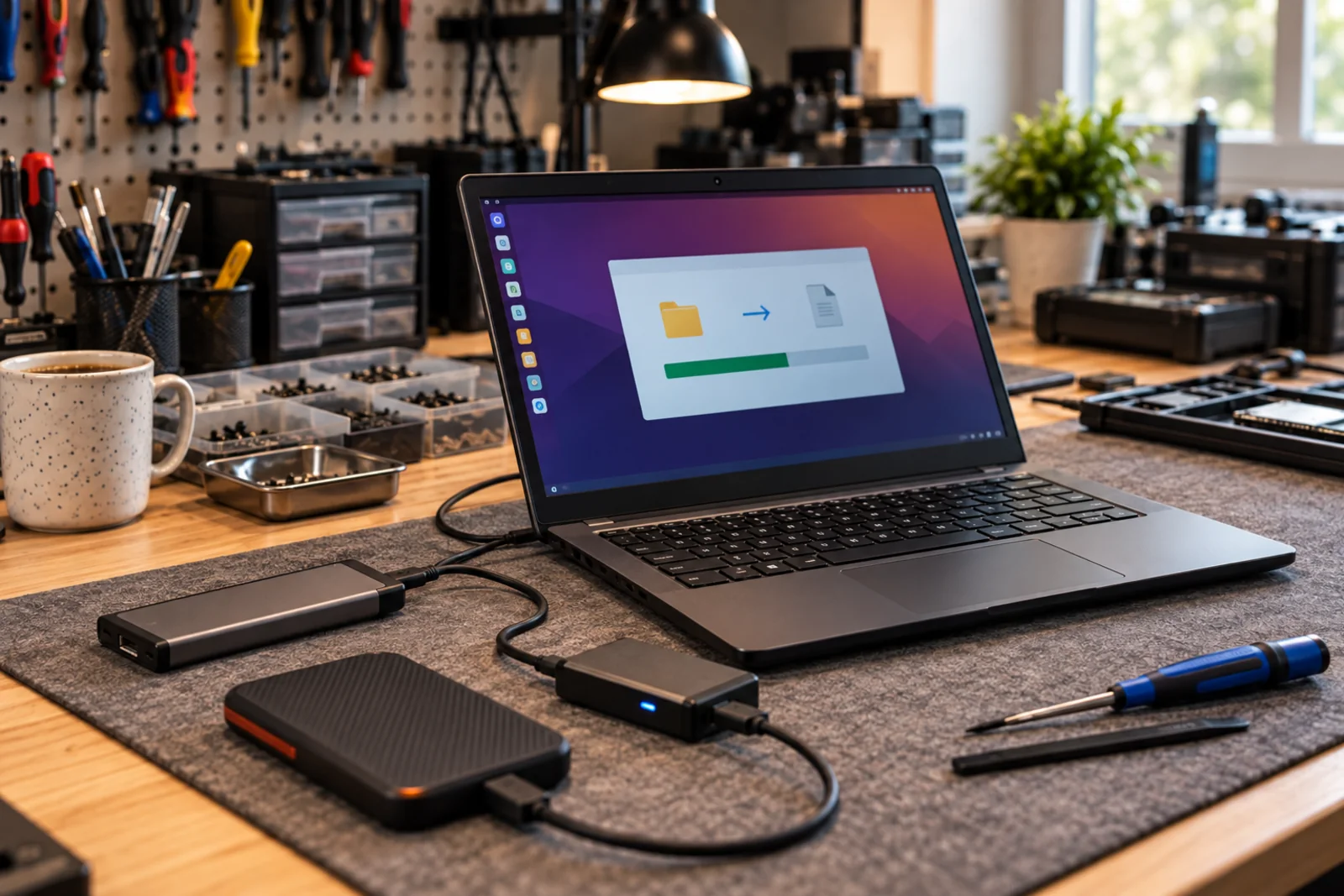 Copie de données depuis un disque SSD connecté à une station d'accueil