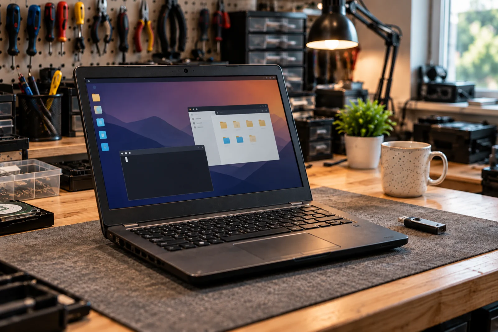 Ancien ordinateur portable préparé pour une seconde utilisation avec un système alternatif